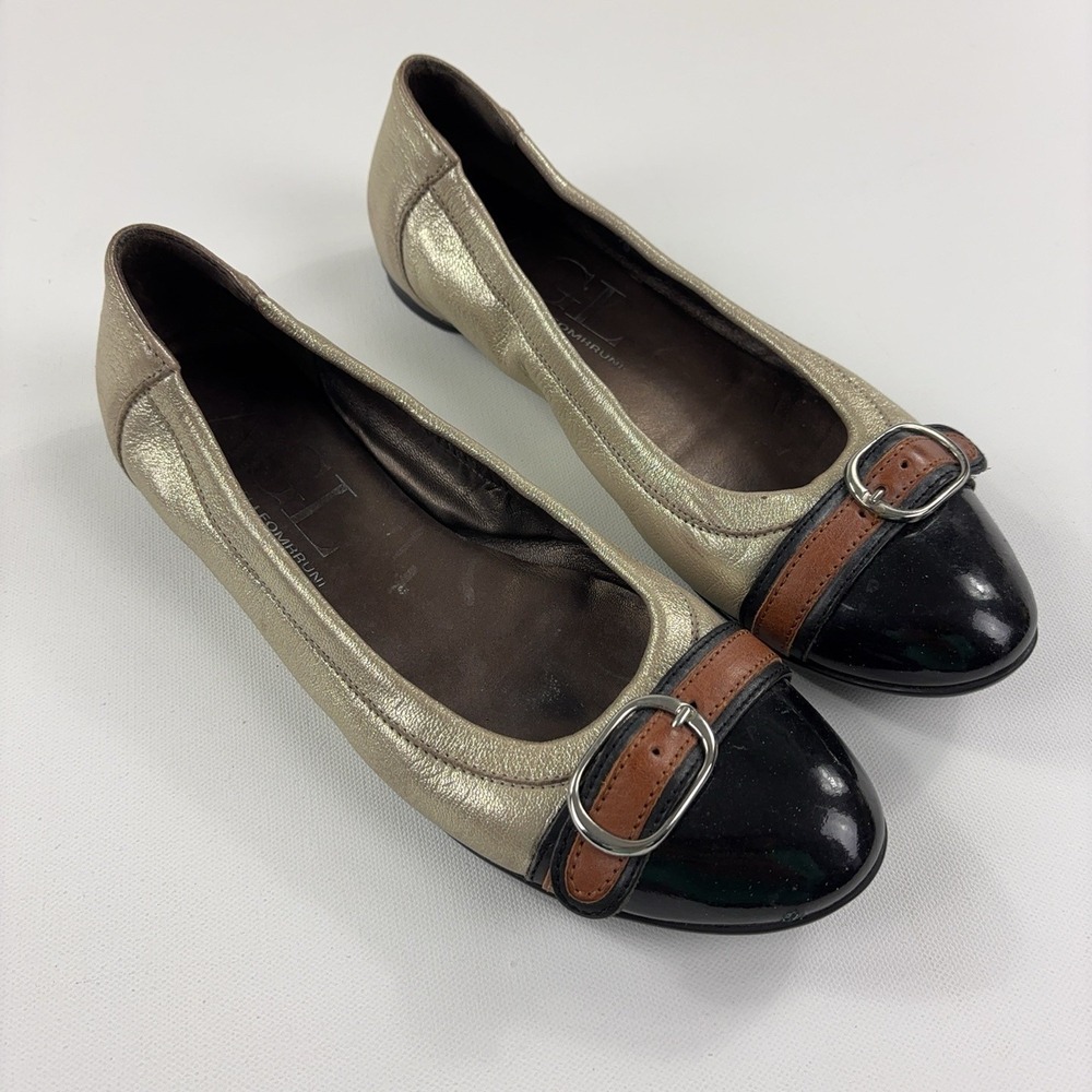 Attilio Giusti Leombruni Ballet Shoes Womens Size 8.5 Gold Black Buckle Italy